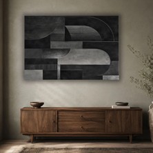 Gaagart Tekli Yatay Kanvas Tablo Dijital Baskı Siyah Gri Geometrik Soyut Modern Minimalist Salon Duvar Tablosu