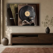 Gaagart Tekli Yatay Kanvas Tablo Dijital Baskı Vintage Gramofon Plak Nostaljik Retro Müzik Salon Duvar Dekoru