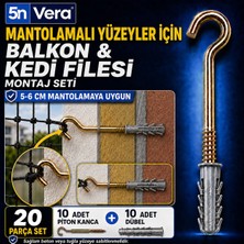 5n Vera Mantolama Kancası Seti – 5-6 cm Mantolamalı Yüzeyler Için Balkon, Kedi ve Kuş Filesi Montaj Aparatı, 10 Piton Kanca + 10 Dübel