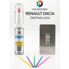 COLORGUARD Renault Dacia D69 Platin Grisi Rötuş Seti - 2 si 1 Arada İğne ve Fırça Uçlu Şişe, Rötuş Çeliği ve Rötuş Çubuğu