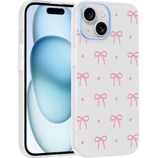 Techaks iPhone 15 Kılıf Çiçek ve Fiyonk Desenli Kamera Yükseltili Tchs Premium