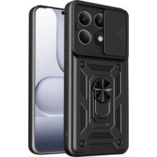 Caseonn Xiaomi Poco X6 Pro Kılıf Sürgülü Kamera Korumalı Yüzüklü Mıknatıslı Tank Kapak Siyah