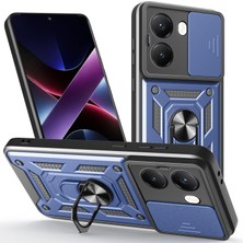 Caseonn Xiaomi Poco X7 Pro Kılıf Sürgülü Kamera Korumalı Yüzüklü Mıknatıslı Tank Kapak Lacivert