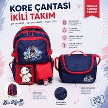 Burkay Çanta Kore Tarzı Ayıcıklı Ilkokul Çantası ve Termal Beslenme Çantası 2'li Set