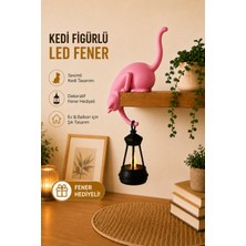 Filkorium3D Askılı Kedi Raf Dekoru 24 cm - LED Fenerli Minimalist Salon, Balkon , Raf ve Ev Aksesuarı Dekoratif Obje - Mum Hediyeli