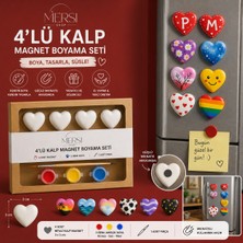 Mersi Shop 4’lü Kalp Magnet Boyama Seti – 3 Renk Akrilik Boya ve Fırçalı Kendin Yap Hobi Seti