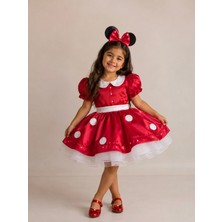 Kız Çocuk Kabarık Tüllü Minnie Mickey Mouse Kırmızı Elbise