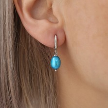 Nox Jewelry 925 Ayar Gümüş Gerçek ve Doğal Fresh Mavi Tatlısu İncisi Küpe Çap:7mm - EP00121