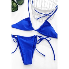 Magne Kadın Mavi Yandan Bağlamalı Tangalı Üçgen Bikini Mayo Takımı - TGR9354-8826