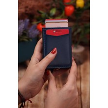Özka Leather Suni Deri Mekanizmalı Vegan Deri Kartlık Cüzdan Portföy Lacivert