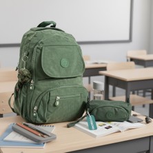Duomino Krinkıl Suya Dayanıklı Orta Boy Yeşil Klinkır Sırt Çantası Laptop Okul Çantası Kalemlik Takım Çanta