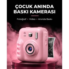 Rabera Tech Pembe Çocuk Anında Baskı Dijital Kamera Fotoğraf Video Termal Fotoğraf Yazdırma LED Flaş