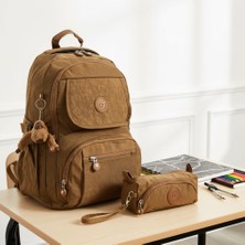 Duomino Krinkıl Suya Dayanıklı Orta Boy Taba Klinkır Sırt Çantası Laptop Okul Çantası Kalemlik Takım Çanta