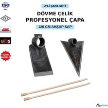 Apeksal Dövme Çelik 2’li Çapa Seti – 120 Cm Ahşap Saplı Düz Adana, Üçgen Karık Bahçe & Tarım Çapası