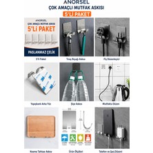 Anorsel Çok Amaçlı 5li Yapışkanlı Askı Organizer Paslanmaz Çelik 3m Yapışkanlı Montaj Sünger Kapak Kablo - Kesme Tahtası Askısı