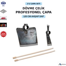 Apeksal Dövme Çelik 2’li Çapa Seti – 120 cm Ahşap Saplı Baltalı Kök , Büyük Geniş Susurluk Bahçe & Tarım Çapası