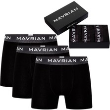 Mavrian Obsidian 3'lü Premium Kutulu Pamuklu Likralı Erkek Siyah Boxer - Damat Bohçası Çeyiz Seti