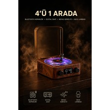 Rabera Tech Retro Pikaplı Bluetooth Hoparlör Dijital Saat Beyaz Gürültü Gece Lambası Ahşap Tasarım