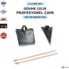 Apeksal Dövme Çelik 2’li Çapa Seti – 120 Cm Ahşap Saplı Düz Geniş Susurluk, Üçgen Karık Bahçe & Tarım Çapası