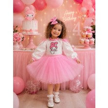 Pembe ve Beyaz Tül Prenses Elbisesi, Özel Günler Için El Yapımı Kız Çocuk Parti Elbisesi, My Melody Bebek Elbisesi