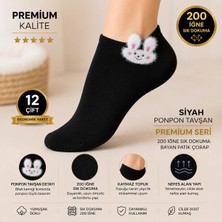 Efem İç Giyim Premium 200 Iğne Tüylü Tavşan Desenli Bayan Patik Çorap 12 Çift - Siyah