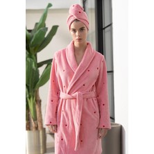 Motif Tekstil Les Cœurs Pamuklu Boneli Kadın Bornoz Seti / Sabahlık Seti - Pembe - L