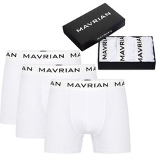 Mavrian Alabaster 3'lü Premium Kutulu Pamuklu Likralı Erkek Beyaz Boxer - Damat Bohçası Çeyiz Seti