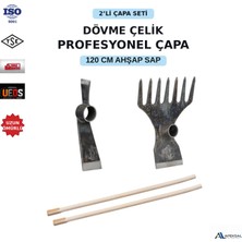 Apeksal Dövme Çelik 2’li Çapa Seti – 120 Cm Ahşap Saplı Baltalı Kök ve Tırmıklı Ormancı Bahçe & Tarım Çapası