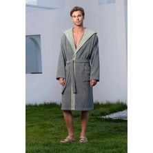 Motif Tekstil Joel Kapüşonlu Erkek Bornozu %100 Pamuk - Yeşil - L