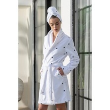 Motif Tekstil Les Cœurs Pamuklu Boneli Kadın Bornoz Seti / Sabahlık Seti - Beyaz - M