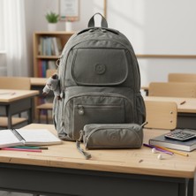 Duomino Krinkıl Suya Dayanıklı Orta Boy Gri Klinkır Sırt Çantası Laptop Okul Çantası Kalemlik Takım Çanta
