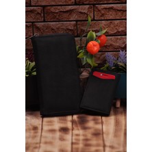 Özka Leather Crazy Siyah Telefon Bölmeli Uzun Cüzdan ve Otomatik Mekanizmalı Kartlık Cüzdan Sevgili Paketi