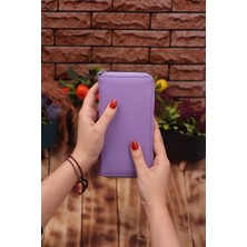 Özka Leather Lila Telefon Bölmeli Unisex Deri Uzun Kartlık Cüzdan Portföy