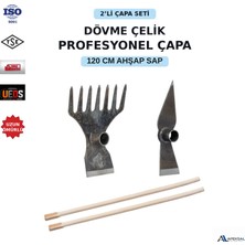 Apeksal Dövme Çelik 2’li Çapa Seti – 120 Cm Ahşap Saplı Tırmıklı Ormancı , Büyük Maraş  Bahçe & Tarım Çapası
