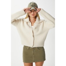 Kadın Lean Yumuşak Doku Polo Yaka Taş Basic Triko Hırka HI00179