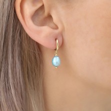 Nox Jewelry 14 Ayar Altın Kaplama Mavi Tatlı Su İncili Sallantılı Kadın Gümüş Küpe - EP00119