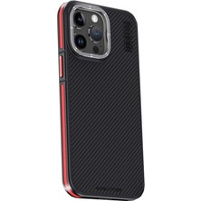 Raftan Topla Joko Iphone 15 Pro Kılıf Aramid 600D Kevlar Karbon Fiber Magsafe Kapak - Kırmızı