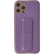 Raftan Topla Iphone 12 Pro Kılıf Coco Karbon Standlı Kapak - Mor