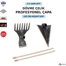 Apeksal Dövme Çelik 2’li Çapa Seti – 120 Cm Ahşap Saplı Tırmıklı Ormancı , Üçgen Karık Bahçe & Tarım Çapası