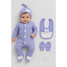 Babyden's 4 'lü Kız Bebek Fitilli Yenidoğan Bebek Tulum Seti %100 Pamuklu Hastane Çıkışı