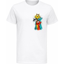 Efendioğlu Design Renkli Kedi Karakterleri Baskılı Renkli Kedi Illüstrasyonu Pamuklu T-Shirt