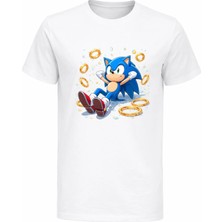 Efendioğlu Design Altın Yüzükler ve Sonic Baskılı Pamuklu Çocuk Tişört