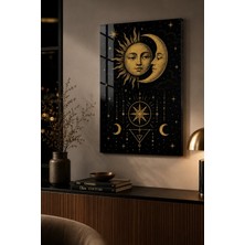 Bu Matbaa Güneş ve Ay Göksel Semboller – Siyah Gold Mistik Astroloji ve Yıldızlar Dekoratif Duvar Tablosu