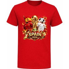 Efendioğlu Design Formalı Bayraklı Kramponlu Spain 2026 Dünya Kupası Çocuk T-Shirt