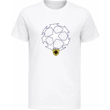 Efendioğlu Design Αεκ Αθήνα Big Champions League Ανδρικό T-Shirt – Λευκό Βαμβακερό Κοντομάνικο Μπλουζάκι Με Στάμπα Ποδοσφαίρου Kıds