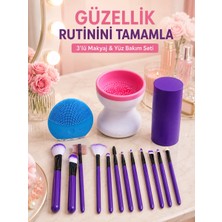 Nemere Kadın 3’lü Kişisel Bakım ve Makyaj Seti 12’li Makyaj Fırçaları Fırça Temizleyici ve Sil