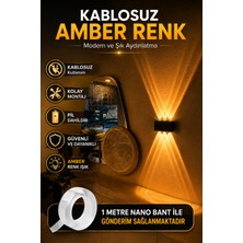 Tenk Pilli Aplik Çift Yön Aydınlatma Amber Renk Led Kablosuz Dekoratif ve Şık