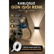 Tenk Pilli Aplik Çift Yön Aydınlatma Günışığı Renk Led Kablosuz Dekoratif ve Şık