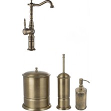 Titanium Design Antik Pirinç Banyo Koleksiyonu/komple Set - Siyah Geometrik Çanak Lavabo ve Pirinç Aksesuarlaı