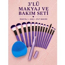 Nemere 3’lü Makyaj ve Cilt Bakım Seti 12 Parça Makyaj Fırçası Kaş Alma Düzeltme ve Silikon Yüz T